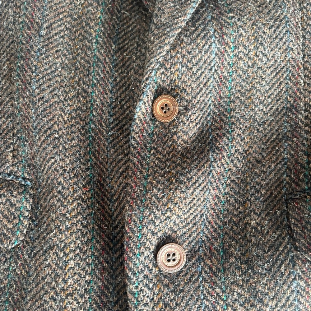 Miltons Wool Classic Brown Teal Printed Herringbone Blazer Womens M/L - Picture 9 of 9